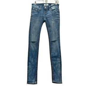 Daytrip Jeans Womens Size 25R Skinny Low Rise Blue Stretch Acid Distressed Denim
